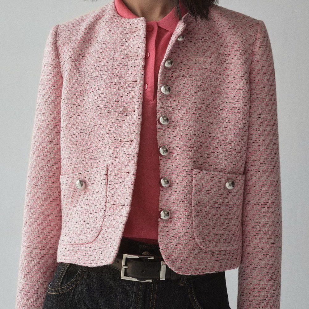 Pink Tweed Women's Jacket Mango Size M PINK Zara Blazer